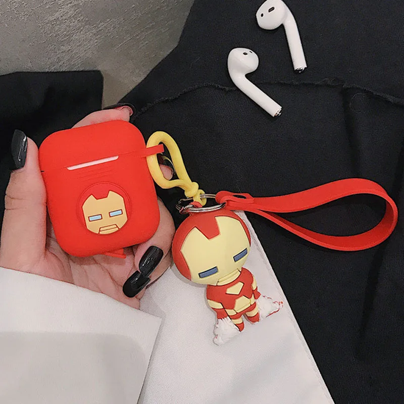 Милый мультяшный супергерой Мягкая кукла из силикона чехол для Apple Airpods 1 2 Чехол беспроводной Bluetooth наушники Железный человек крышка Coque Box