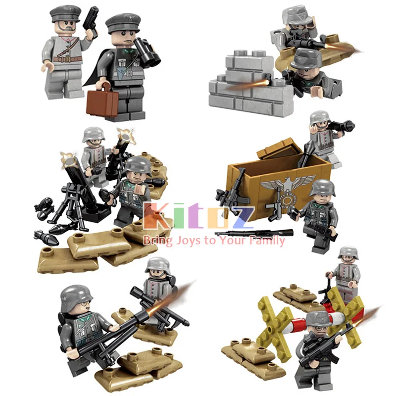 Newest DIY Stickers MOC 12pcs WW2 German Army Special Forces Military Building Blocks Bricks Set Mini Toy Figures with Weapons | Игрушки и