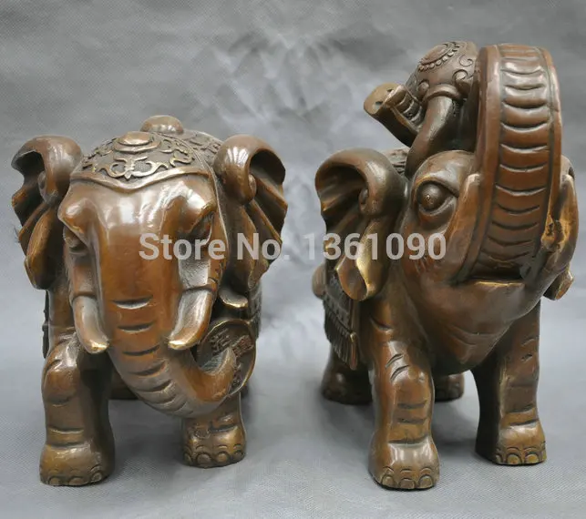 xd 00309 10"China copper terrestrial Animal Bronze Elephant Ruyi Statue king forest Pair