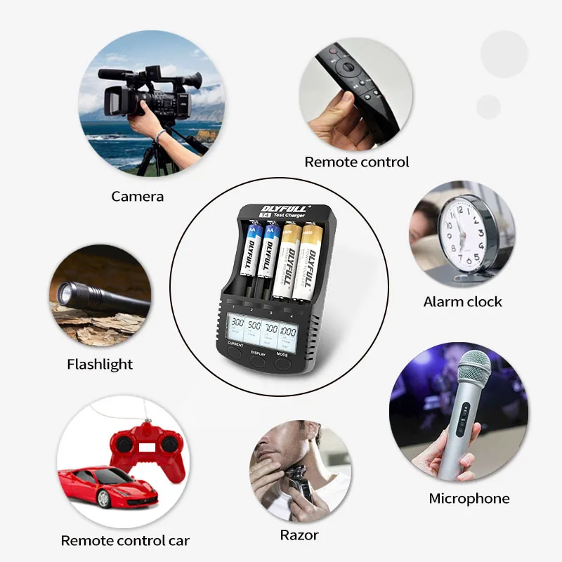 

Dlyfull T4 18650 Smart Fast Universal Battery Charger for 3.7V Li-ion ,1.2V Ni-MH Ni-CD AA AAA SC C Batteries with LCD Display