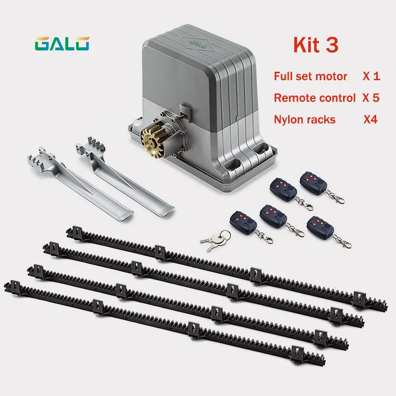 kit 3 Сверхмощный 1800 кг автоматические раздвижные ворота двигатель авто раздвижные ворота открывалка двигатель с 4 м нейлоновые стойки и пульт дистанционного управления брелоки - Цвет: kit 3