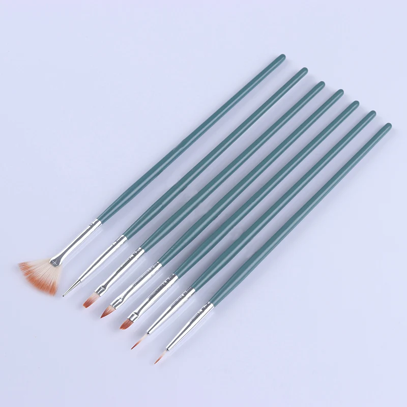 

7 Pcs Painting Nail Liner Brush Set Gradient Dotting Pen Set Green Wooden Handle Brush Acrylic UV Gel Nail Art Tool Kit