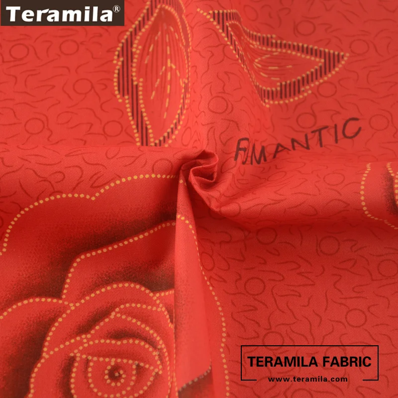 Хлопок teramila ткань шитье Лоскутная печатная роза цветочный дизайн красная