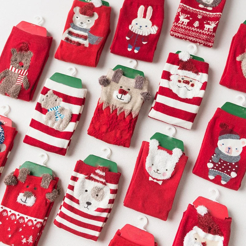 4 Pair/ Lot 2017 Christmas Sock New Arrived Sweet Cartoon Design Autumn And Winter Xmas Socks For Lady Girls Year Gift | Женская одежда