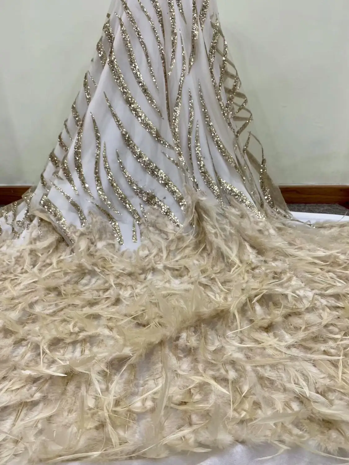 Роскошная кружевная ткань с перьями haute couture 1 шт. блестящие французские Свадебные