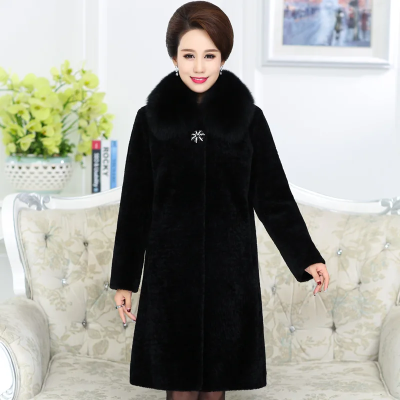 The new 2018 middle-aged and old lambs wool long fox collars in sheep sheared fur coat female winter | Женская одежда