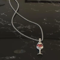 dropship goblet wineglass pendant with red zircon stone long chain necklace for women choker fashion jewelry 2019 new