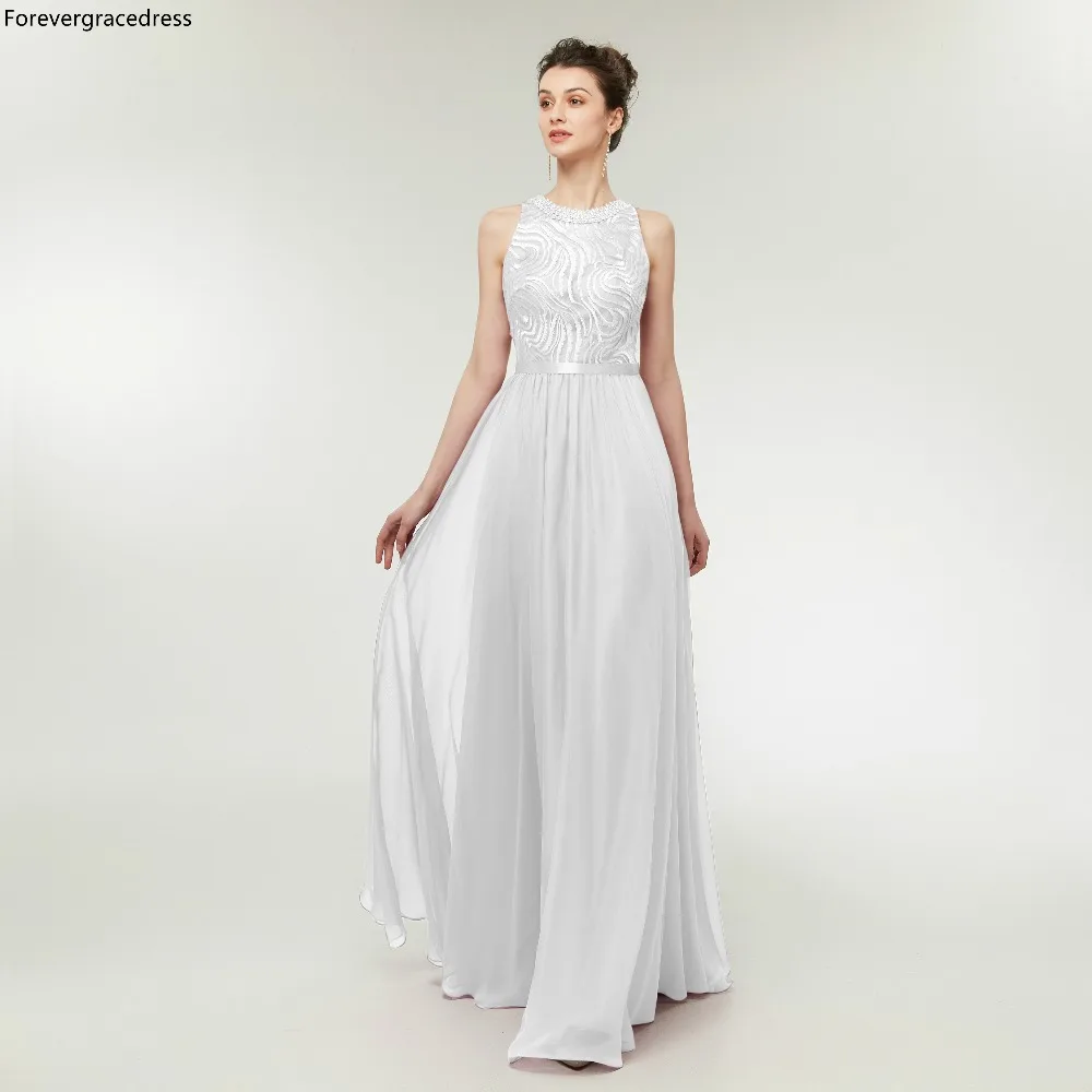 Женское вечернее платье Forevergracedress серебристое А силуэта из шифона с бусинами
