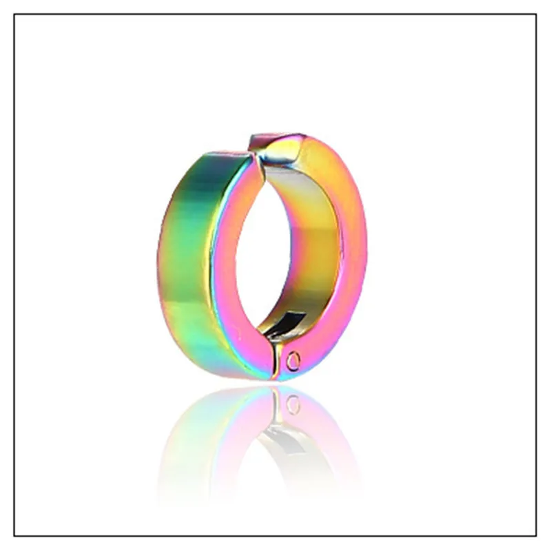 Pair Fake Hoop Earring Studs Mens Womens Silver Black Stainless Steel Huggie 8mm Diameter Ear Lobe Helix Non-Piercing Clip On - Окраска металла: Multicolor