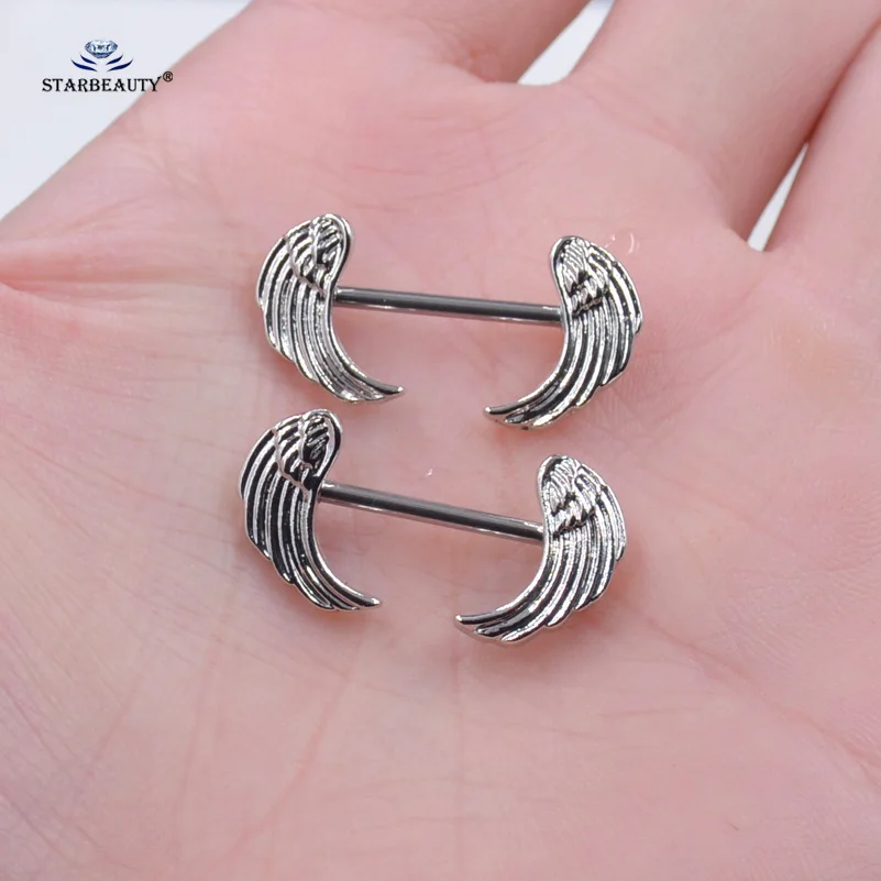 2 pcs Sexy Woman Feather Nipple Ring Stainless Steel Wings Piercing Body Jewelry Women Barbell Pircing Secret |