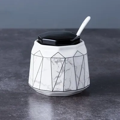 Kitchenware supplies ceramic marble spice jar sugar cans geometric pattern olive oil vinegar bottle kitchen cooking tools - Цвет: 1pcs-q