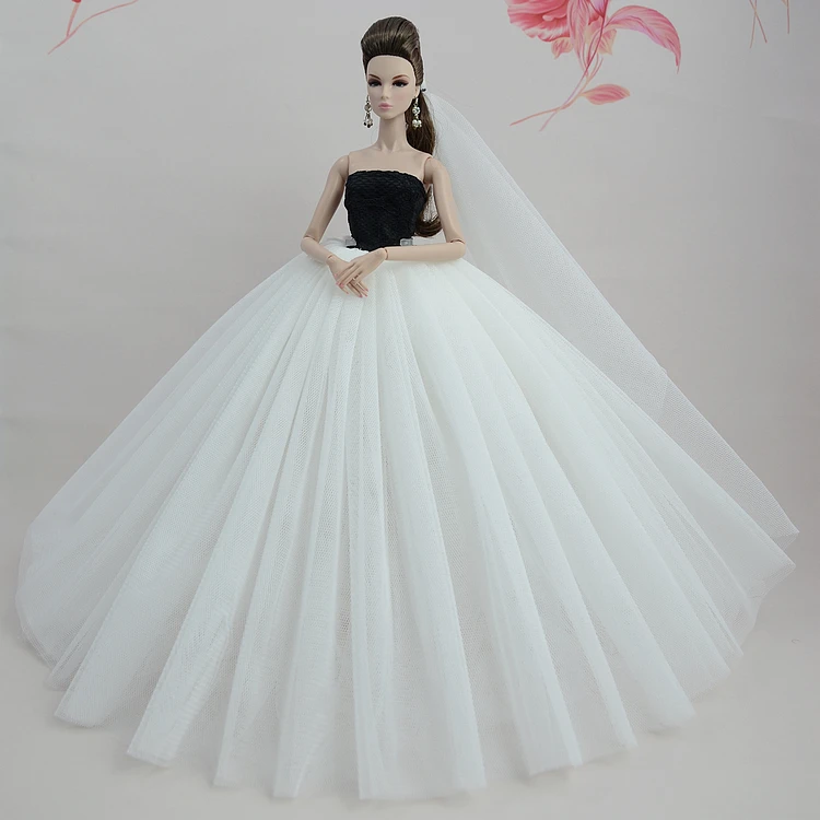 Платье + вуаль/Белое и черное кружевное платье вечернее одежда для 1/6 BJD Xinyi Kurhn