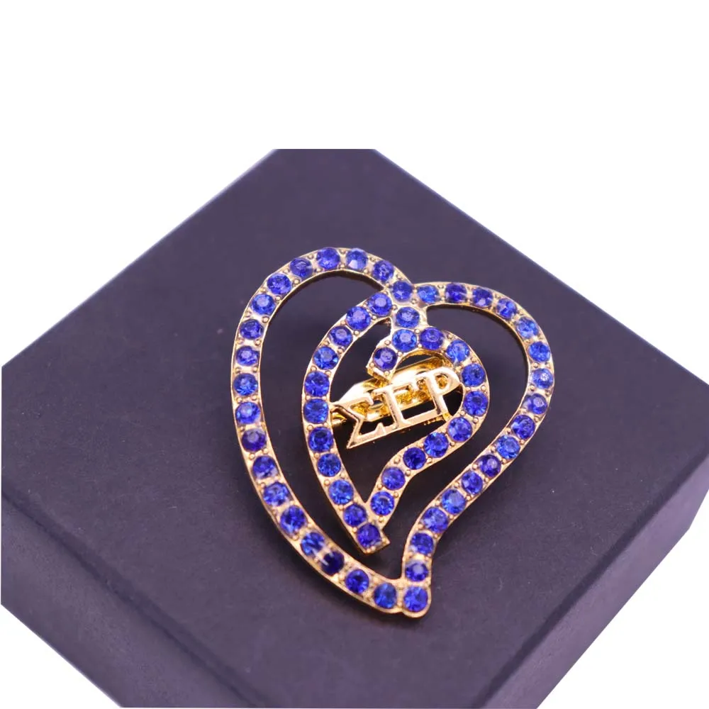 New Arrival Metal Love Heart Blue Crystal Sigma Gamma RHO Brooch Greek Letter SGRHO Symbol Sorority Brooches Jewelry For Gift | Украшения и