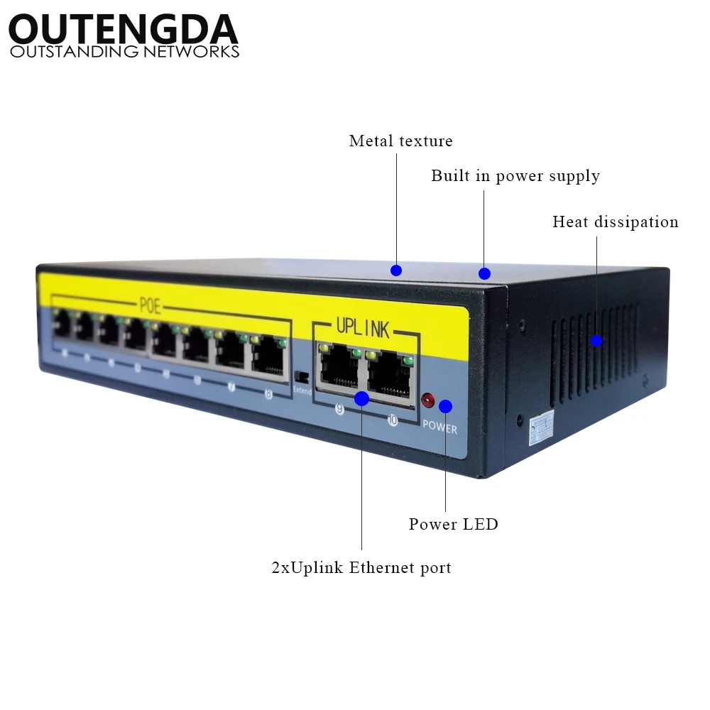 2 + 8 портов 100 Мбит/с PoE коммутатор адаптер питания по Ethernet IEEE 802.3af/at для камер AP VoIP