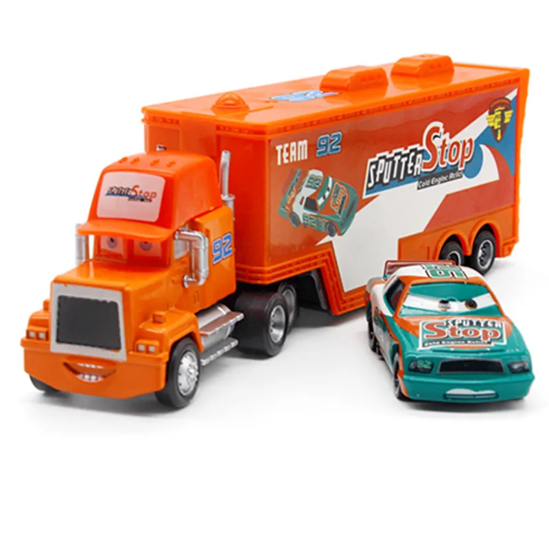 Автомобили disney Pixar 21 стиль Mack Truck+ маленький автомобиль McQueen 1:55 литой под давлением металлический сплав и пластик Модель автомобиля игрушки подарки для детей - Цвет: No 92 (2pcs lot)