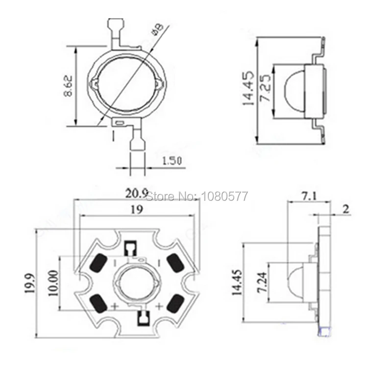 100 шт 3 Вт 400нм-840нм DC3.2-3.6V 600мА 700мА полный спектр светодиодный светильник диоды для выращивания растений 20 мм черная печатная плата Звезда