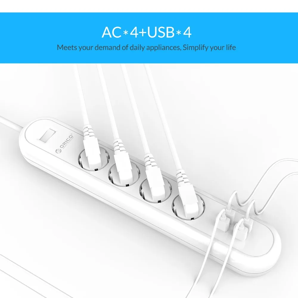 ORICO Smart EU силовая полоса 4 AC выход удлинитель с USB зарядными портами 5V2.4A * 5 20 Вт