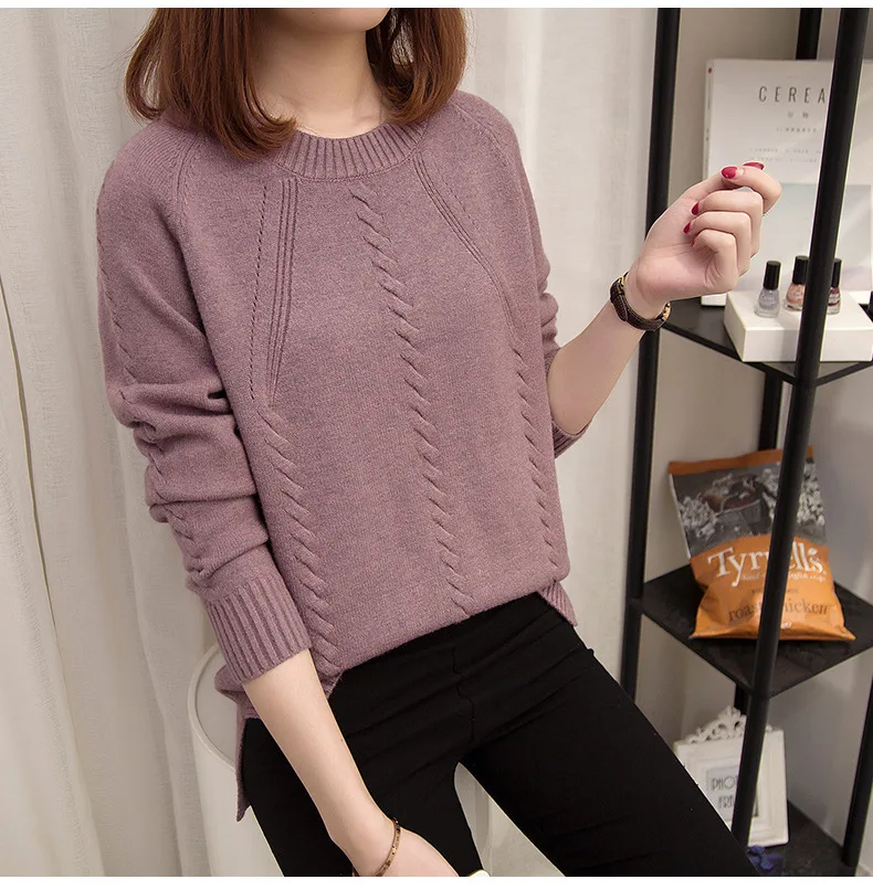 Женский пуловер с круглым вырезом HNK вязаный зима 2019 | Женская одежда