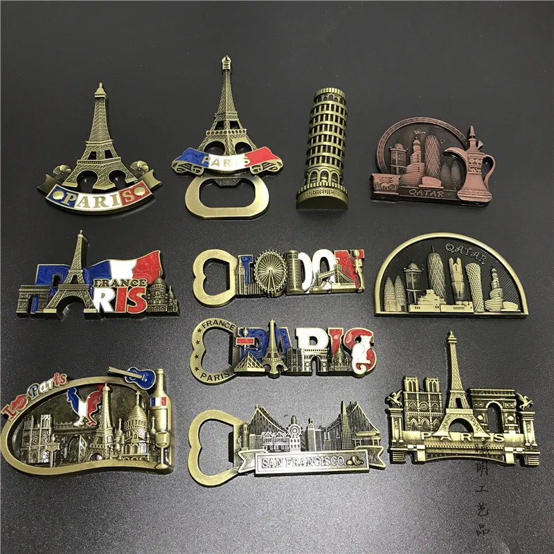 

3D Metal Italy Paris Eiffel Tower London San Francisco Qatar Refrigerator Fridge Magnet Souvenirs Bottle Opener Home Decor