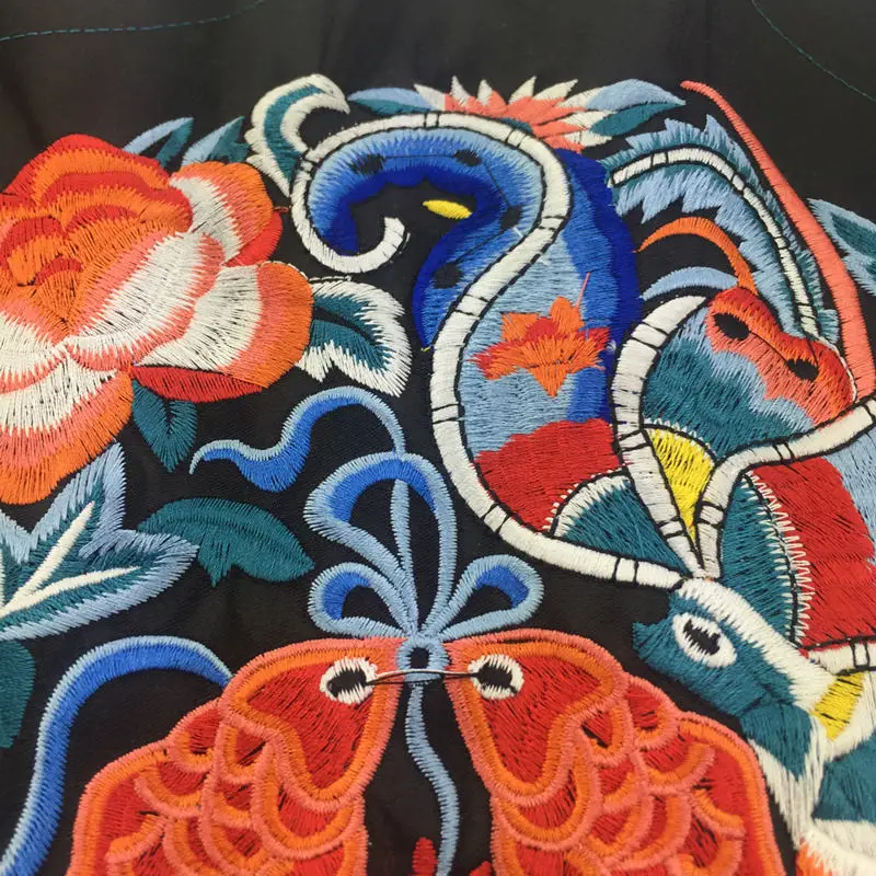 27cm Ethnic fish Embroidered Patch Cardigan Dragon Flower Embroidery Cloth Fabric DIY Apparel Sewing Miao Patches | Дом и сад