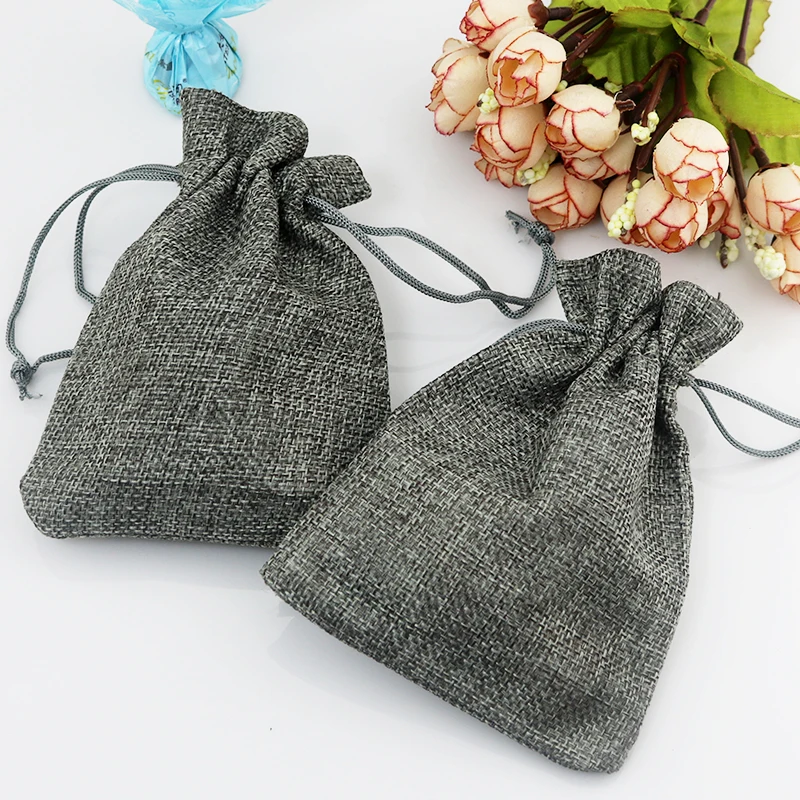 

10pcs/lot 13x18cm Gray Jute Bags Big Gift Bag Incense Storage Linen Bag Favor Jewelry Boutique Cosmetics Packaging Bags