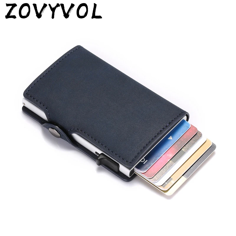 

ZOVYVOL New Men Antitheft Metal Card Holder Fashion RFID Aluminium Credit Card Holder Crazy Horse PU Leather Travel Card Wallet
