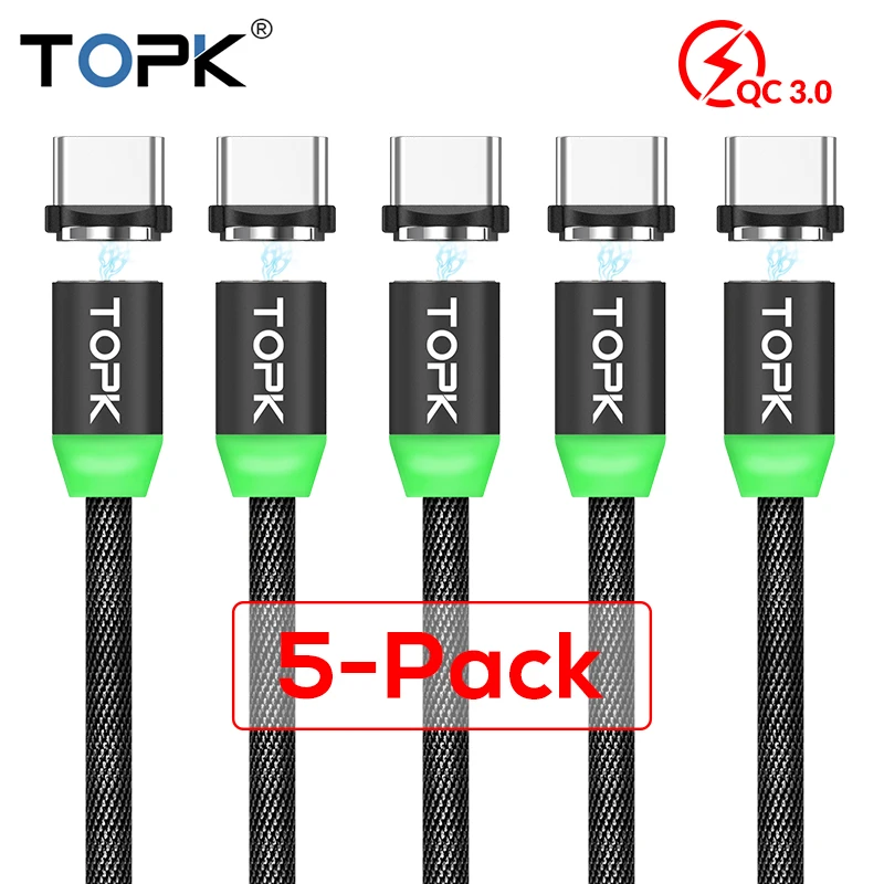 TOPK [5 пакет] 1 м 2nd поколения светодиодный магнитный кабель Тип usb быстрой зарядки