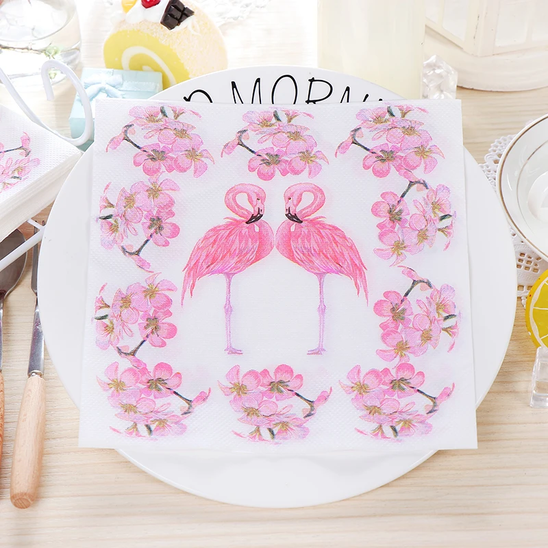 

20 винтажных салфеток, бумажные салфетки с принтом розовых цветов фламинго, декупажные салфетки для свадебной вечеринки, ресторана, выпечки,...