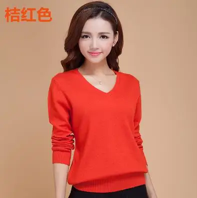 V-Neck Кашемировые женские свитера и пуловеры, осенне-зимний однотонный пуловер с длинным рукавом, джемпер, повседневный вязаный свитер для женщин - Цвет: V-Neck