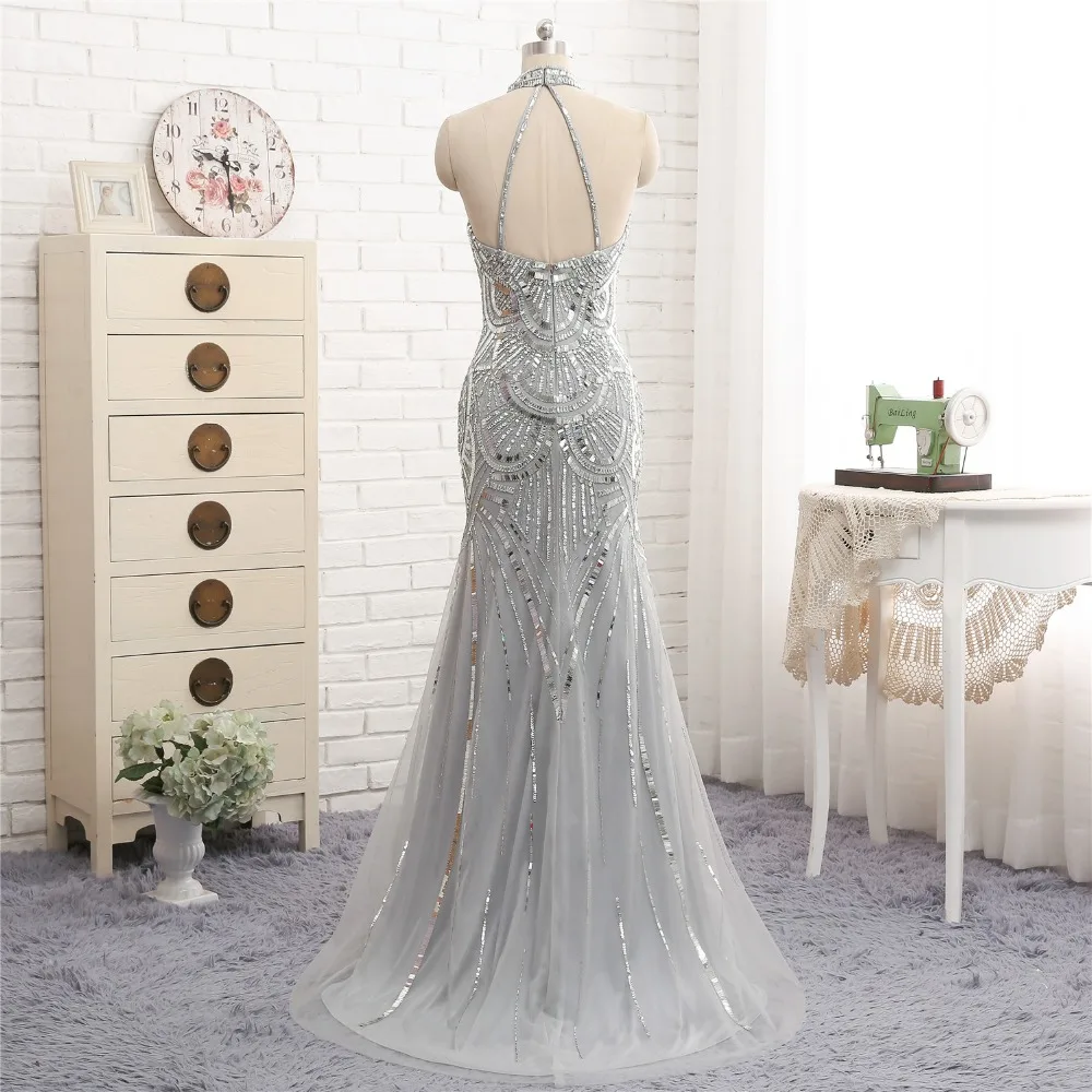 Robe de soiree новый стиль вечерние платья с лямкой на шее длинное фатиновое платье