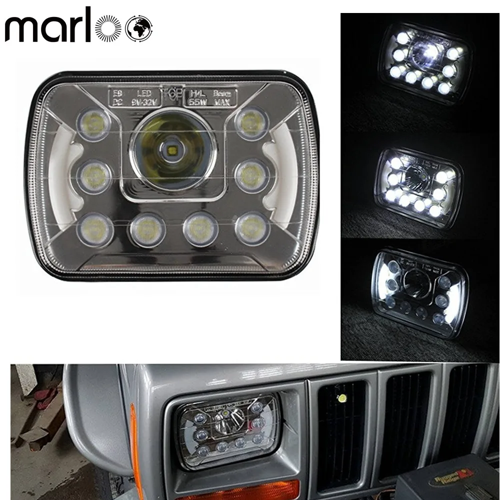 

Marloo Pair 5x7 6x7 Projector Led Headlights Angel Eyes DRL Sealed Beam for Jeep Cherokee XJ Wrangler YJ Truck