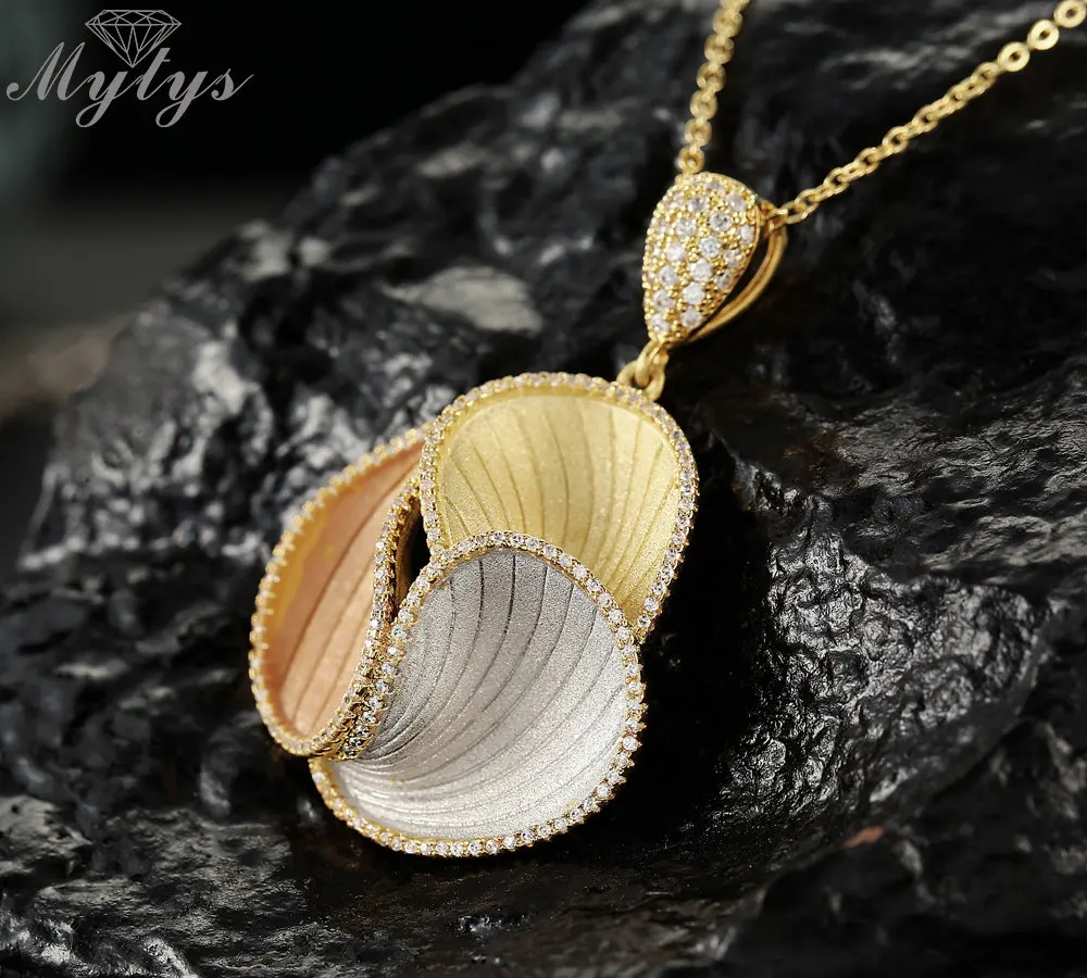 Mytys Three Tones Jewelry Sets for Women Dubai Pendant Necklace Earrings Sandblasting Brass Tricolor Gold GP Rhinestones | Украшения и