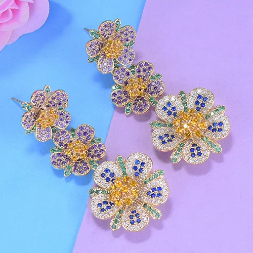 Multicolor Весенняя коллекция GODKI, 51 мм, Роскошные цветы, инкрустация кубическим цирконием, женские свадебные вечерние свадебные серьги, вечерние ювелирные изделия - Окраска металла: Multicolor