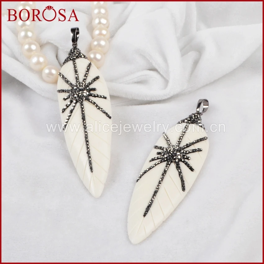 BOROSA элегантный натуральный белый Ox кость резной лист кулон из бисера проложенный