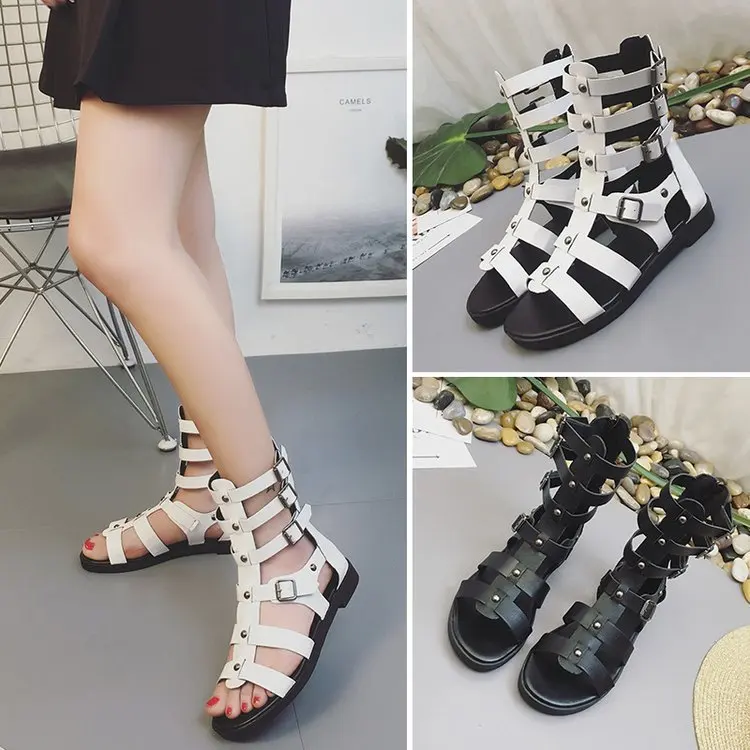 Женские сандалии 2019 летние римские женские сапоги до середины икры крутые с