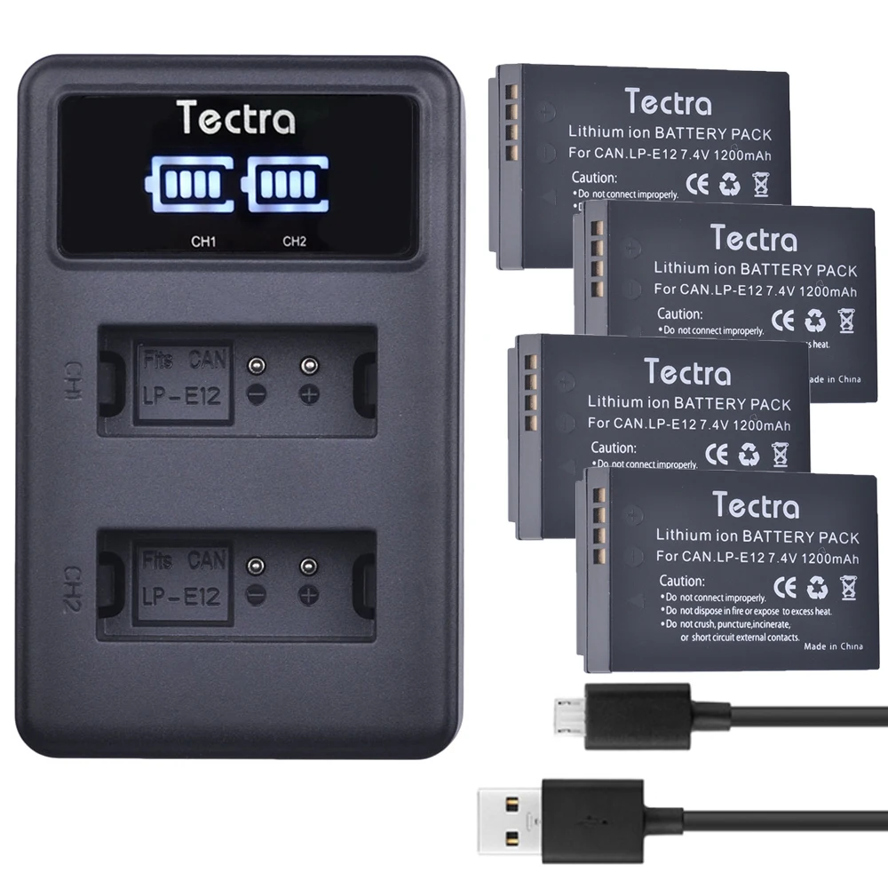 4 упаковки LP-E12 LP E12 Li-Ion bateria + LED дисплей USB двойное зарядное устройство для Canon M 100D