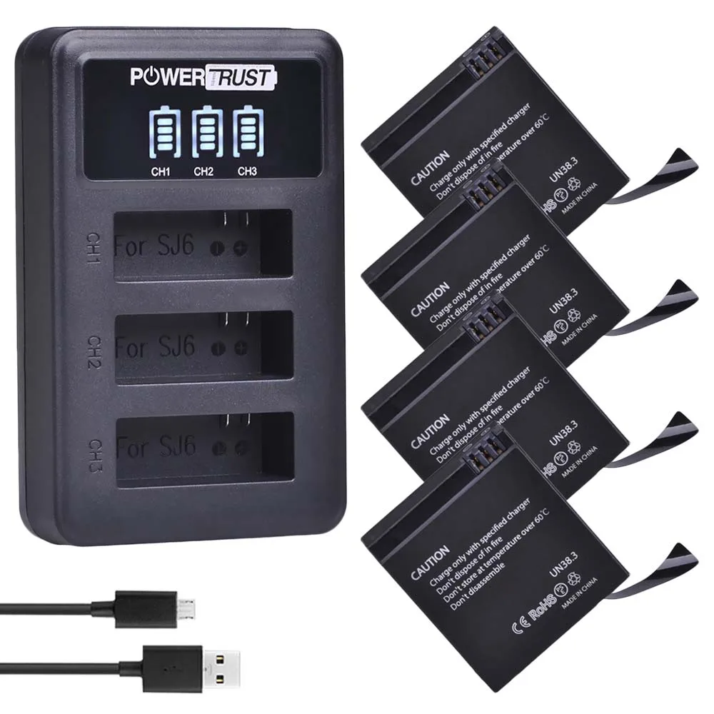 4Battery and Charger 3X3,8 в 1000 мАч аккумулятор SJCAM SJ6 LEGEND+ светодиодный Displys 3 слота USB зарядное устройство для SJ6 Legend SJ6 Legend Air Sports DV камера - Цвет: 4Battery and Charger