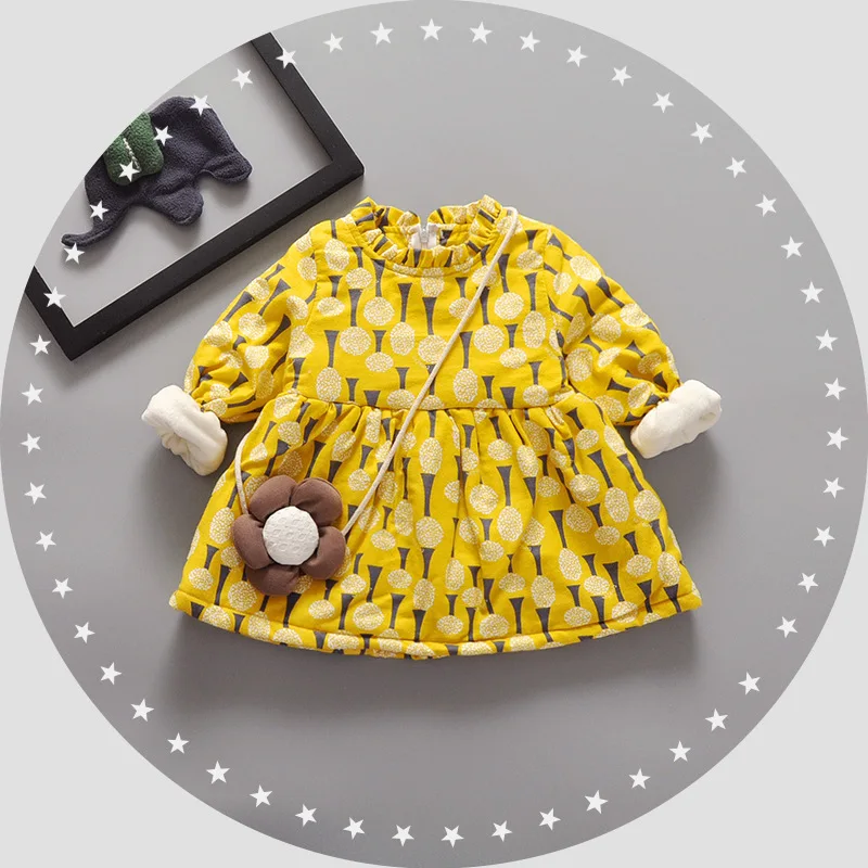 Теплые платья с цветочными принтами и длинными рукавами для девочек в возрасте