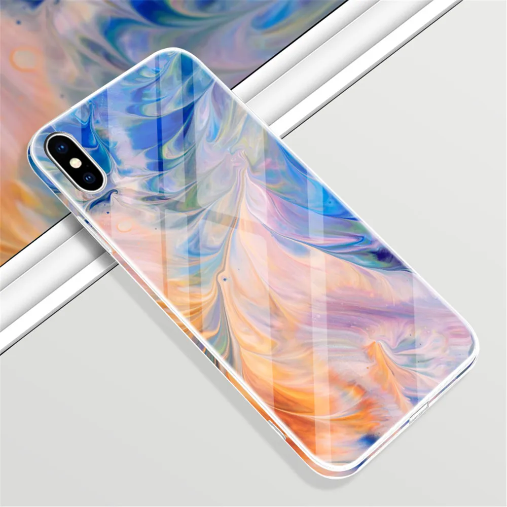 Роскошный чехол из закаленного стекла для Apple iPhone 6 6s 7 8 Plus цветной противоударный