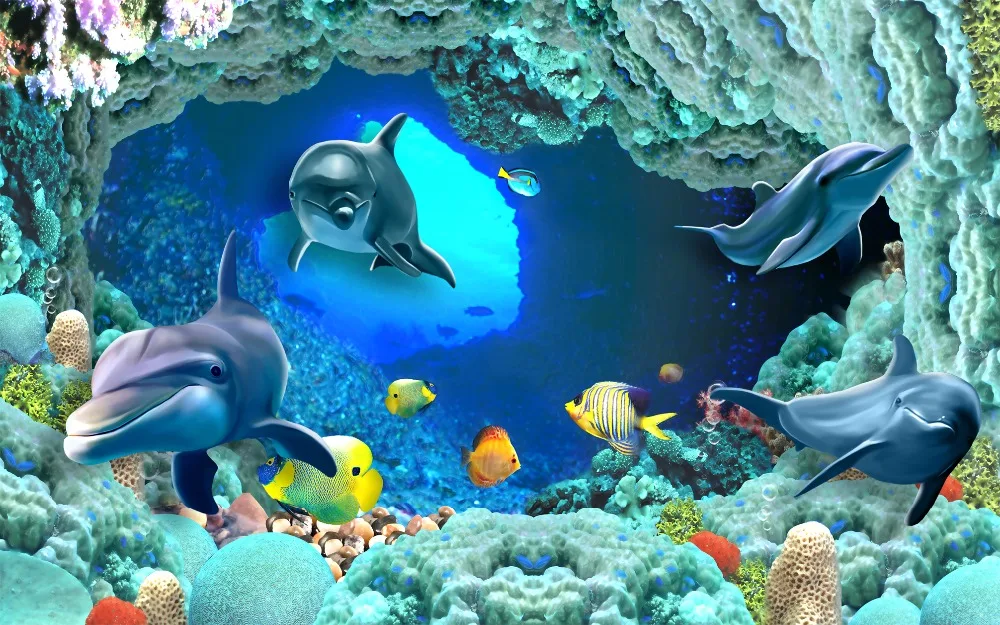 3D занавеска для окна гостиной подводная лодка коралловый дельфин затемненная