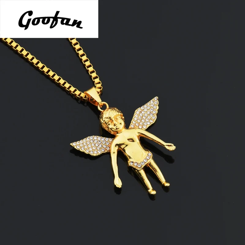 Новинка 2017 года хип хоп goofan Ангел Кулон Цепочки и ожерелья сплав Модные украшения