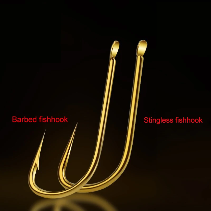 50pcs High Carbon Steel Golden Barbed Fish Hook Stingless hook Fishing Accessories tool Non-barb Hook Barbed fishhook for lake 2