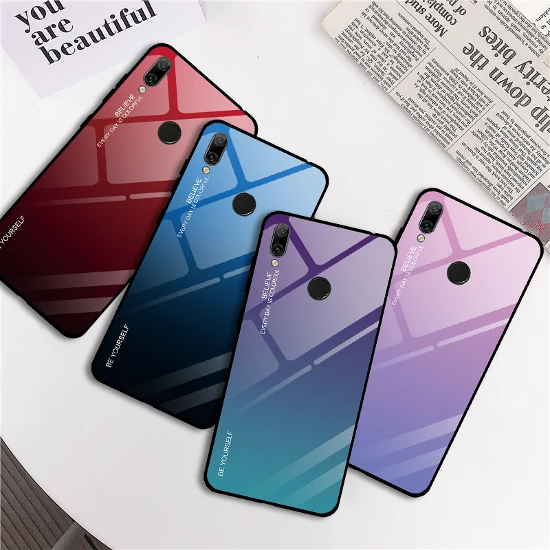 Градиентный чехол для телефона Honor 7A RU 5 45 Pro 7C 99 из закаленного стекла Huawei Y9 Y6 Prime 2018