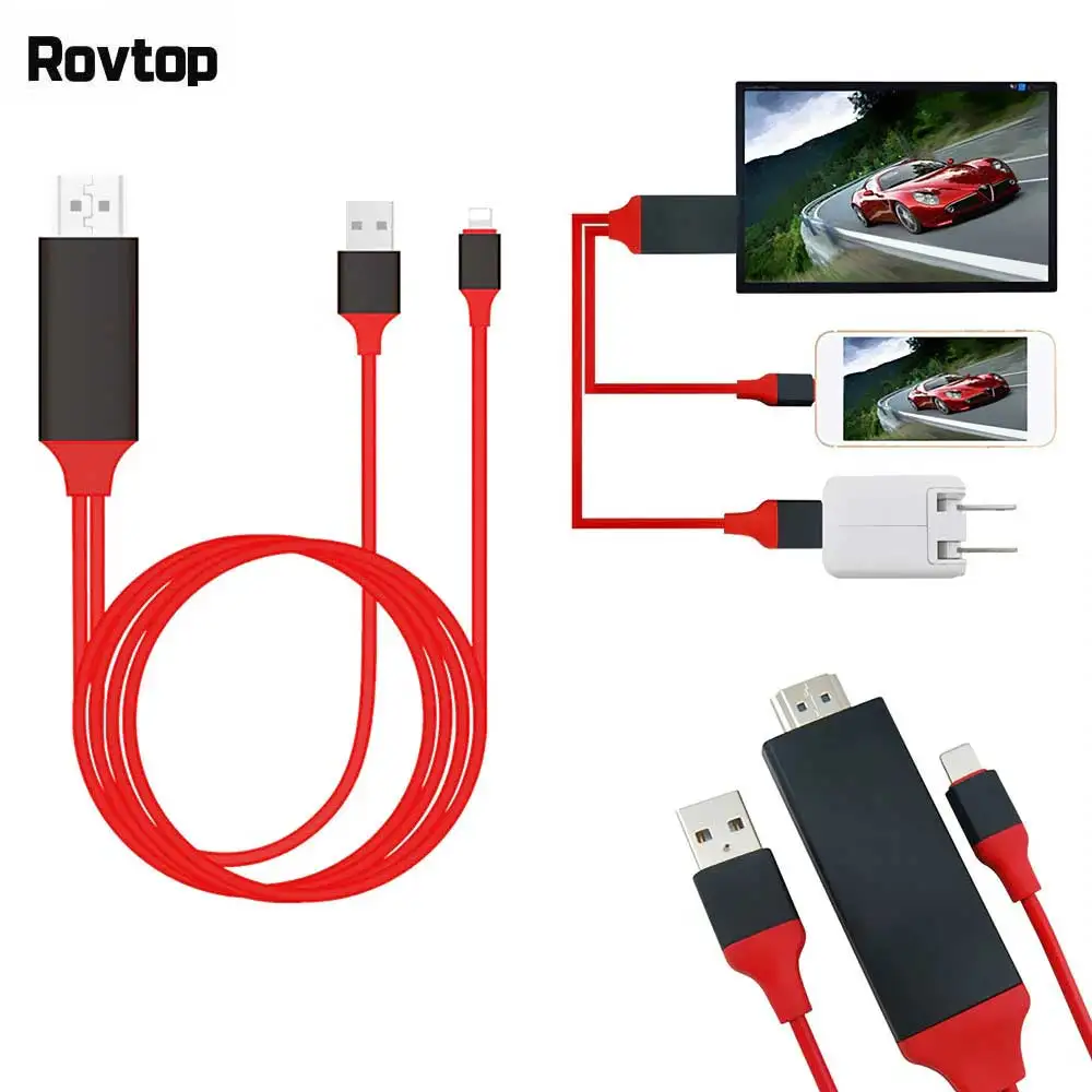 Rovtop 2 м USB 8 Pin к HDMI HDTV AV кабель адаптер для iPhone 7 Plus 6S 6 5S 5 зарядный 0 11|Кабели HDMI| |