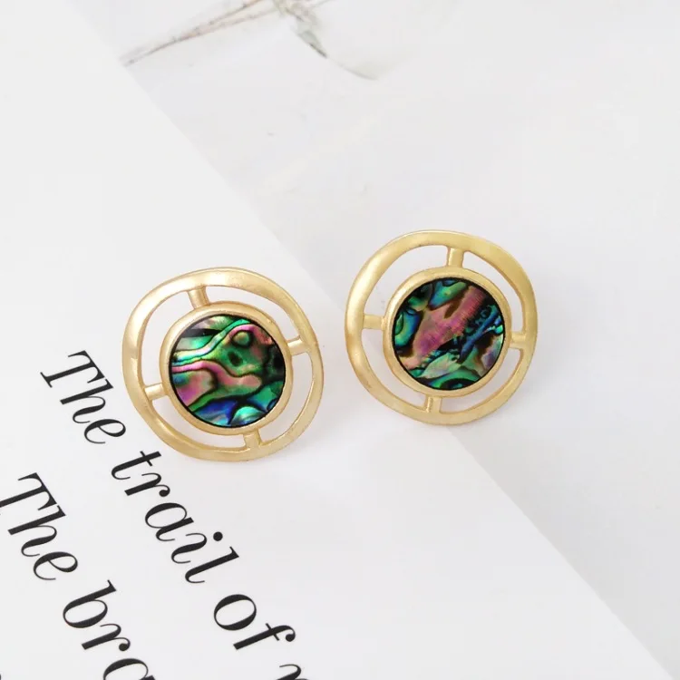 Серьги-клипсы в виде ракушки Abalone, винтажный матовый золотой неровный Круглый Сплав, клипсы для ушей для женщин, без проколов, милые ювелирные изделия, подарок