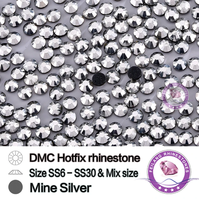Топ Шахта серебро 1440 шт./упак. блестящими стразами стразы горячей фиксации Стекло