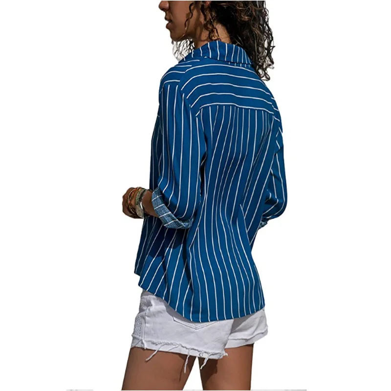 Женская Повседневная Блузка с отложным воротником Однотонная рубашка длинными