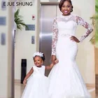 Белое Кружевное простое свадебное платье-Русалка E JUE SHUNG 2021 Свадебные платья с длинным рукавом платья для невесты robe de mariee