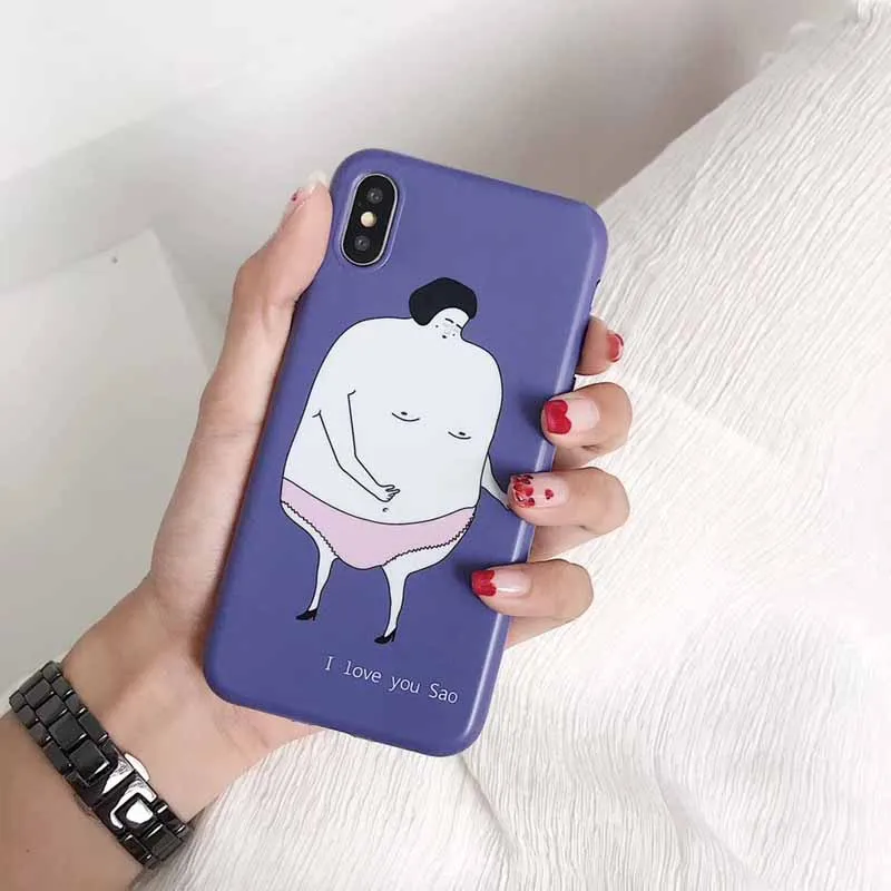 JIBAN Funny fat Cartoon purple Phone Case for iphone X 6s 6plus 7 8plus Capa Soft TPU matte Couples protective cover |