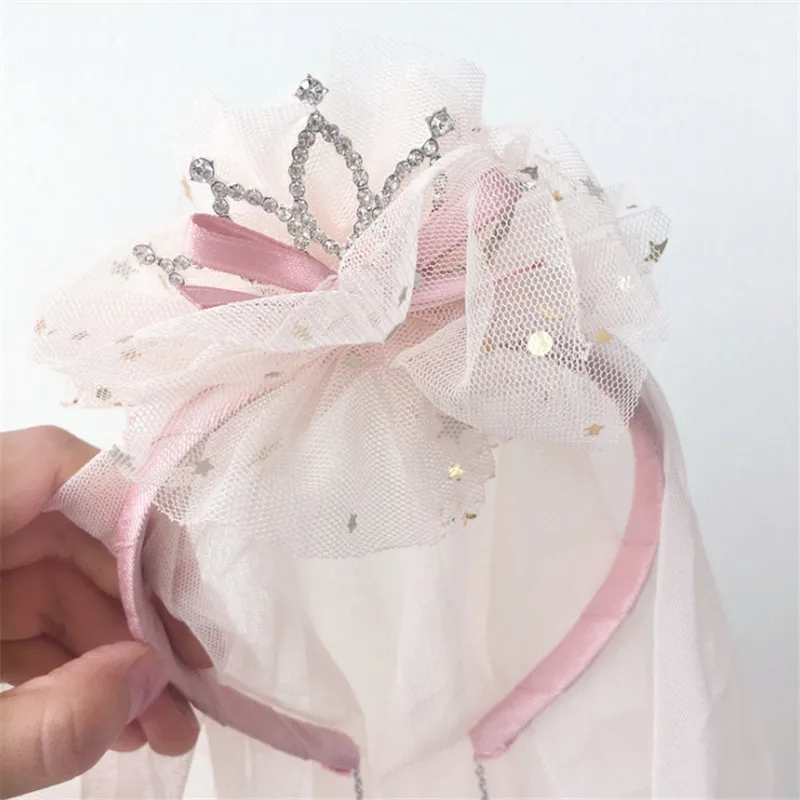 1 шт. лента для волос принцессы девочек фатиновая Фата невесты Хрустальная корона